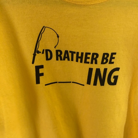 Fishing Tshirt. Humorous Fishing Tshirt. Yellow w/Black Graphic. Large - Picture 5 of 7